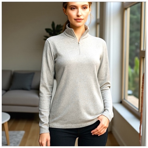 Lillie Ruben Vintage Women’s Long-Sleeve Zip-Collar Top. Metallic Silver. Small - Picture 10 of 10
